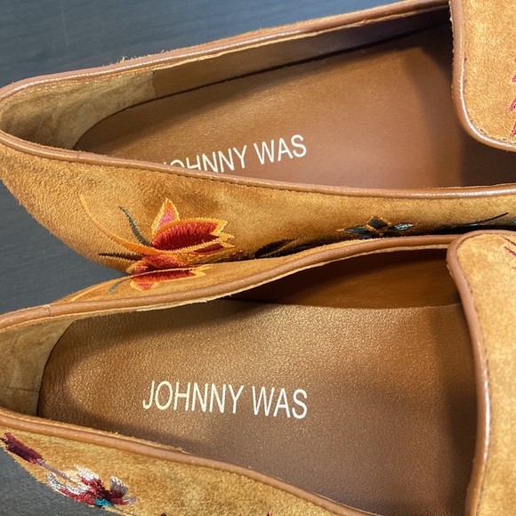 New Johnny Was Freja Embroidered Cognac Suede Leather Loafers Size 6 - Picture 8 of 16
